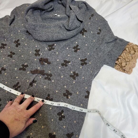 SISTE'S Y2K gray angora blend lace trim cowl neck sweater tunic‎ dress M - Picture 10 of 10